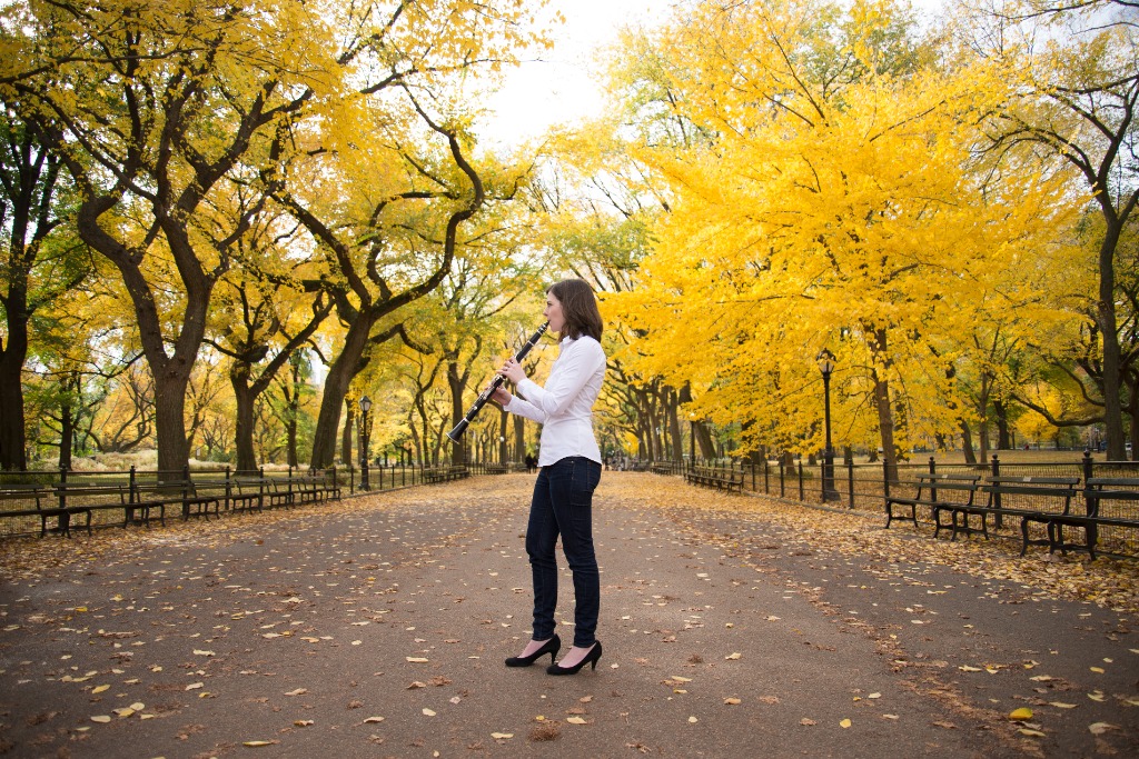 Amy Glover playing clarinet in Central Park, NY, NY